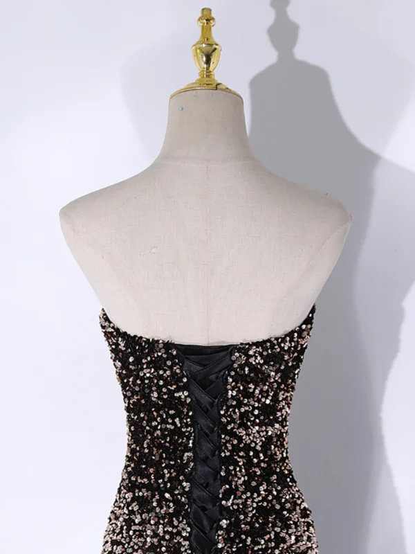 Sparkly Black Gold Sequins Evening Dresses 2024 Trumpet / Mermaid Strapless Sleeveless Backless Floor-Length / Long Evening Party Formal Dresses