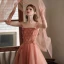 Chic / Beautiful Blushing Pink Prom Dresses 2022 A-Line / Princess Square Neckline Puffy Short Sleeve Backless Floor-Length / Long Prom Formal Dresses
