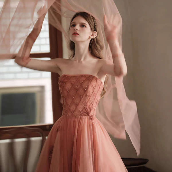Chic / Beautiful Blushing Pink Prom Dresses 2022 Puffy A-Line / Princess Square Neckline Short Sleeve Backless Floor-Length / Long Formal Dresses