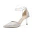 Charmant Silber Perle Knöchelriemen Glanz Abend Sandalen Damen 2023 8 cm Stilettos Spitzschuh Sandaletten Hochhackige