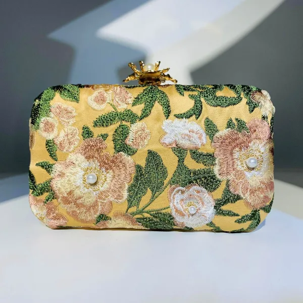Chic / Beautiful Navy Blue Pearl Lace Flower Outdoor / Garden Clutch Bags 2023