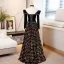 Chic / Belle Noire Velour Robe De Soirée 2023 Princesse Perle De l'épaule Paillettes Manches Longues Dos Nu Noeud Ceinture Longue Soirée Robe De Ceremonie