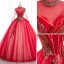 Élégant Rouge Perle Paillettes En Dentelle Fleur Robe De Bal 2022 Robe Boule Col Haut Manches Longues Dos Nu Longue Promo Robe De Ceremonie