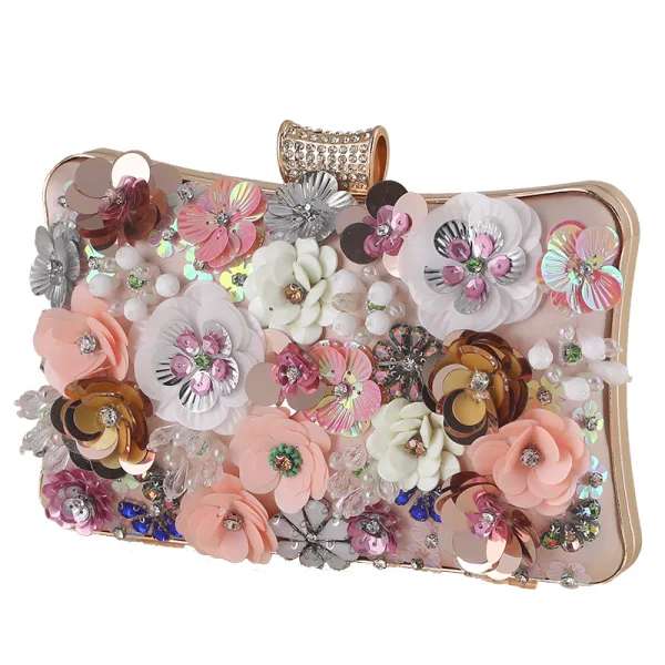 Flower Fairy Gold Pearl Sequins Rhinestone Prom Clutch Bags 2024