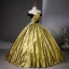 Vintage / Retro Black Gold Prom Dresses 2024 Ball Gown Off-The-Shoulder Sleeveless Floor-Length / Long Prom Formal Dresses