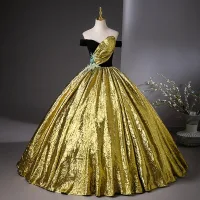 Vintage Negro Oro Vestidos de gala 2024 Ball Gown Fuera Del Hombro Sin Mangas Largos Gala Vestidos Formales