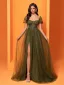 Chic / Belle Vert Foncé Fendue devant Robe De Bal 2025 Trompette / Sirène Encolure Carrée Manches Courtes Dos Nu Longue Robe De Ceremonie