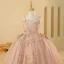 Bling Bling Blushing Pink Beading Sequins Birthday Flower Girl Dresses 2024 Ball Gown Scoop Neck Sleeveless Backless Floor-Length / Long