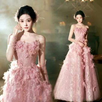 Fée Des Fleurs Rose Bonbon Paillettes Appliques Gland Robe De Bal 2025 Princesse Bustier Sans Manches Dos Nu Longue Promo Robe De Ceremonie