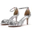 Charmant Silber Strass Abend Sandalen Damen 2023 7 cm Stilettos Peeptoes Knöchelriemen Sandaletten Hochhackige