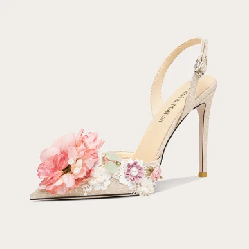 Fashion Champagne Pearl Appliques Sequins Womens Sandals 2023 10 Cm Stiletto Heels Pointed Toe Prom Sandals High Heels