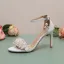 Sexy White Pearl Crystal Wedding Shoes 2023 Ankle Strap 9 cm Stiletto Heels Open / Peep Toe Wedding Sandals High Heels