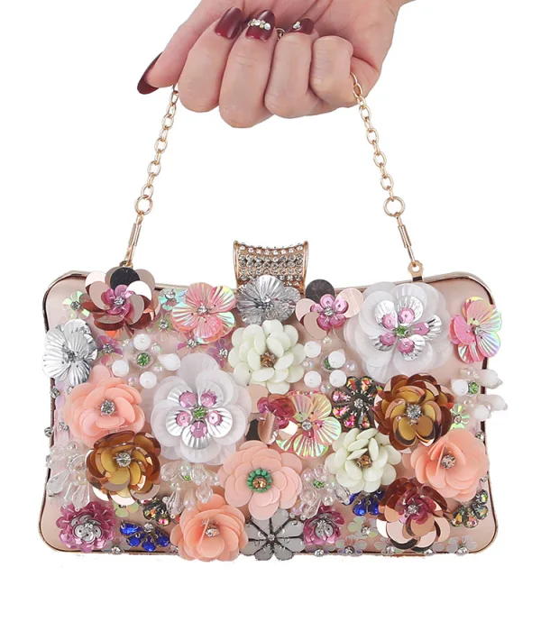 Flower Fairy Gold Pearl Sequins Rhinestone Prom Clutch Bags 2024