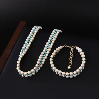 Mode Weiß Handgefertigt Strass Perle Ball Armbänder Halsketten Brautaccessoires 2025