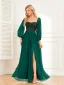 Chic / Beautiful Dark Green Sequins Split Front Evening Dresses 2024 A-Line / Princess Off-The-Shoulder Short Sleeve Backless Floor-Length / Long Evening Party Formal Dresses