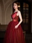 Fashion Red Prom Dresses 2022 A-Line / Princess Strapless Bow Sleeveless Backless Floor-Length / Long Formal Dresses
