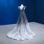 High-end Gradient-Color Grey Beading Sequins Evening Dresses 2022 A-Line / Princess V-Neck Sleeveless Backless Court Train Evening Party Formal Dresses