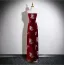 Chinese style Burgundy Sequins Velvet Evening Dresses 2025 Ball Gown High Neck Sleeveless Backless Floor-Length / Long Formal Dresses