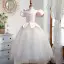 Charmant Rougissant Rose Paillettes Anniversaire Robe Ceremonie Fille 2022 Robe Boule Encolure Carrée Gonflée Manches Courtes Dos Nu Perle Faux Diamant Longue Robe Ceremonie Fille