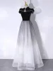 Chinese style Black Pearl Floor-Length / Long Formal Dresses 2024 A-Line / Princess High Neck Cap Sleeves Prom Prom Dresses