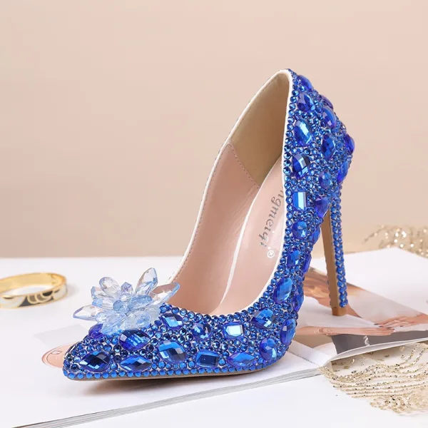 Charmant Zilveren Kristal Rhinestone Avond Pumps 2024 11 cm Naaldhakken / Stiletto Spitse Neus Pumps Hoge Hakken