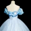 Elegant Sky Blue Lace Butterfly Prom Dresses 2023 Ball Gown Scoop Neck Ruffle Short Sleeve Backless Sequins Floor-Length / Long Prom Formal Dresses