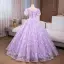 Flower Fairy Lavender Sequins Appliques Prom Dresses 2024 Ball Gown V-Neck Short Sleeve Backless Floor-Length / Long Prom Formal Dresses