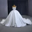 High-end Ivory Satin Lace Flower Wedding Dresses 2023 Ball Gown Strapless Sleeveless Backless Royal Train Wedding