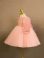 Lovely Candy Pink Sequins Short Birthday Flower Girl Dresses 2024 Ball Gown Scoop Neck Bow Short Sleeve