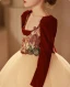 Chic / Beautiful Burgundy Printing Birthday Flower Girl Dresses 2024 Ball Gown Square Neckline Long Sleeve Backless Tea-length