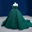 High-end Dark Green Handmade  Beading Prom Dresses 2022 Ball Gown Strapless Backless Long Sleeve Chapel Train Prom Formal Dresses