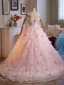 Lovely Blushing Pink Rhinestone Lace Flower Appliques Prom Dresses 2025 Ball Gown Strapless Bow Sleeveless Backless Floor-Length / Long Formal Dresses
