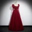 Elegant Burgundy Beading Rhinestone Prom Dresses 2023 A-Line / Princess Scoop Neck Puffy Short Sleeve Backless Floor-Length / Long Formal Dresses