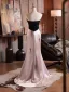 Sexy Blozen Roze Strik Avondjurken 2025 Trompet / Zeemeermin Strapless Mouwloos Ruglooze Sweep Trein Avond Gelegenheid Jurken