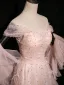 Chic / Beautiful Blushing Pink Sequins Tassel Prom Dresses 2024 A-Line / Princess Off-The-Shoulder Sleeveless Backless Floor-Length / Long Prom Formal Dresses