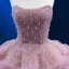 Luxe Rougissant Rose Perlage Faux Diamant Perle Paillettes Robe De Mariée 2023 Robe Boule Bustier Sans Manches Dos Nu Volants en Cascade Train De Balayage Mariage