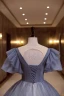 Elegante Himmelblau Perlenstickerei Perle Pailletten Ballkleider 2022 Ballkleid Rundhalsausschnitt Geschwollenes Kurze Ärmel Rückenfreies Lange Festliche Kleider