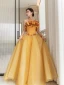 Fashion Appliques Yellow Prom Dresses 2023 A-Line / Princess Strapless Sleeveless Backless Floor-Length / Long Prom Formal Dresses