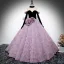 Audrey Hepburn Style Lavender Appliques Prom Dresses 2024 Ball Gown Off-The-Shoulder Long Sleeve Backless Sweep Train Prom Formal Dresses