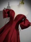 Chic / Beautiful Burgundy Satin Prom Dresses 2023 Ball Gown Off-The-Shoulder Puffy Short Sleeve Backless Floor-Length / Long Prom Formal Dresses