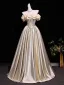 Elegant Prom Dresses Champagne 2026 Ball Gown Ruffle Off-The-Shoulder Short Sleeve Backless Floor-Length / Long Formal Dresses