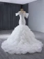 Luxury / Gorgeous White Handmade  Beading Rhinestone Lace Flower Cascading Ruffles Wedding Dresses 2024 Trumpet / Mermaid Scoop Neck Short Sleeve Court Train Wedding