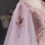 Elegant Blushing Pink Sequins Lace Flower Prom Dresses 2023 Ball Gown V-Neck Short Sleeve Backless Floor-Length / Long Prom Formal Dresses