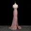 Sexy Rougissant Rose Perlage Faux Diamant Paillettes Gland Robe De Soirée 2025 Trompette / Sirène Bustier Sans Manches Dos Nu Noeud Tribunal Train Soirée