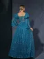 Vintage / Retro Pool Blue Lace Flower Prom Dresses 2025 Bell sleeves A-Line / Princess Square Neckline Backless Floor-Length / Long Prom Formal Dresses