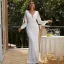 Audrey Hepburn Style White Sequins Holiday Evening Dresses 2022 Trumpet / Mermaid V-Neck Long Sleeve Floor-Length / Long Evening Party Formal Dresses