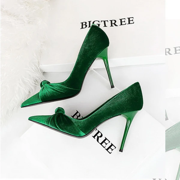 Fashion Dark Green Suede Prom Pumps 2023 10 cm Stiletto Heels Pointed Toe Pumps High Heels