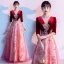 Chic / Beautiful Burgundy Beading Sequins Prom Dresses 2024 A-Line / Princess Scoop Neck 1/2 Sleeves Backless Floor-Length / Long Prom Formal Dresses