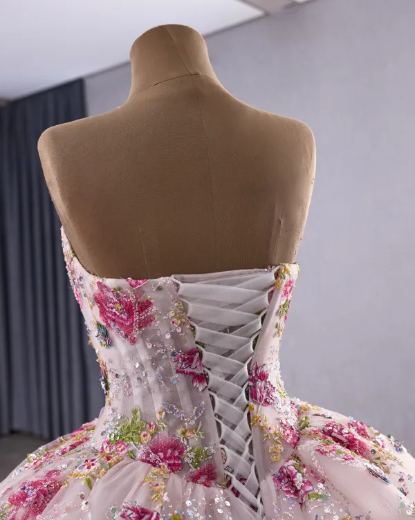 High-end Flower Fairy Fuchsia Handmade  Sequins Lace Flower Floral Prom Dresses 2025 Ball Gown Strapless Sleeveless Backless Court Train