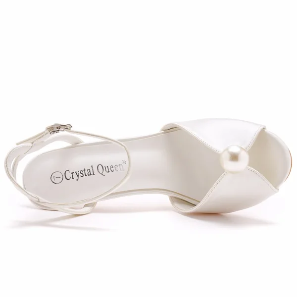 Sexy White Pearl Ankle Strap Evening Party Womens Sandals 2023 10 cm Stiletto Heels Open / Peep Toe Sandals High Heels